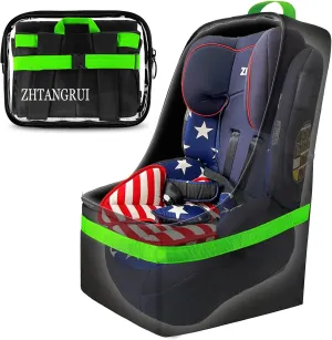 Padded Car Seat Bags For Air Travel - Carseat Travel Bag For Airplane - gate check Car Seats Carrier Cart Cover For Airport With Shoulder Straps (green)