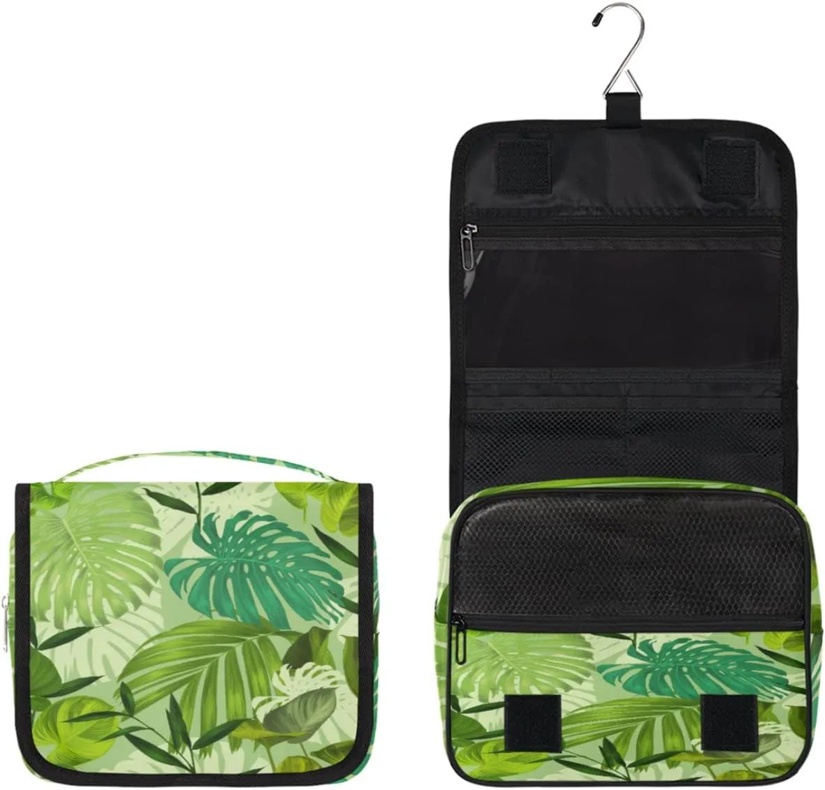 Palm Leaf Toiletry Bag for Women Men with Hanging Hook Tropical Plant Travel Cosmetic Bag Makeup Case Shaving Bag Organizer Pouch Bathroom Shower Toiletries Accessories