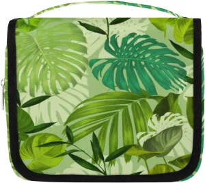 Palm Leaf Toiletry Bag for Women Men with Hanging Hook Tropical Plant Travel Cosmetic Bag Makeup Case Shaving Bag Organizer Pouch Bathroom Shower Toiletries Accessories