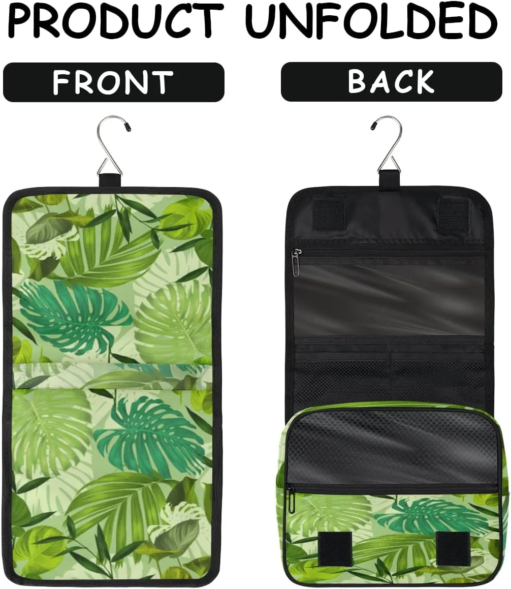 Palm Leaf Toiletry Bag for Women Men with Hanging Hook Tropical Plant Travel Cosmetic Bag Makeup Case Shaving Bag Organizer Pouch Bathroom Shower Toiletries Accessories
