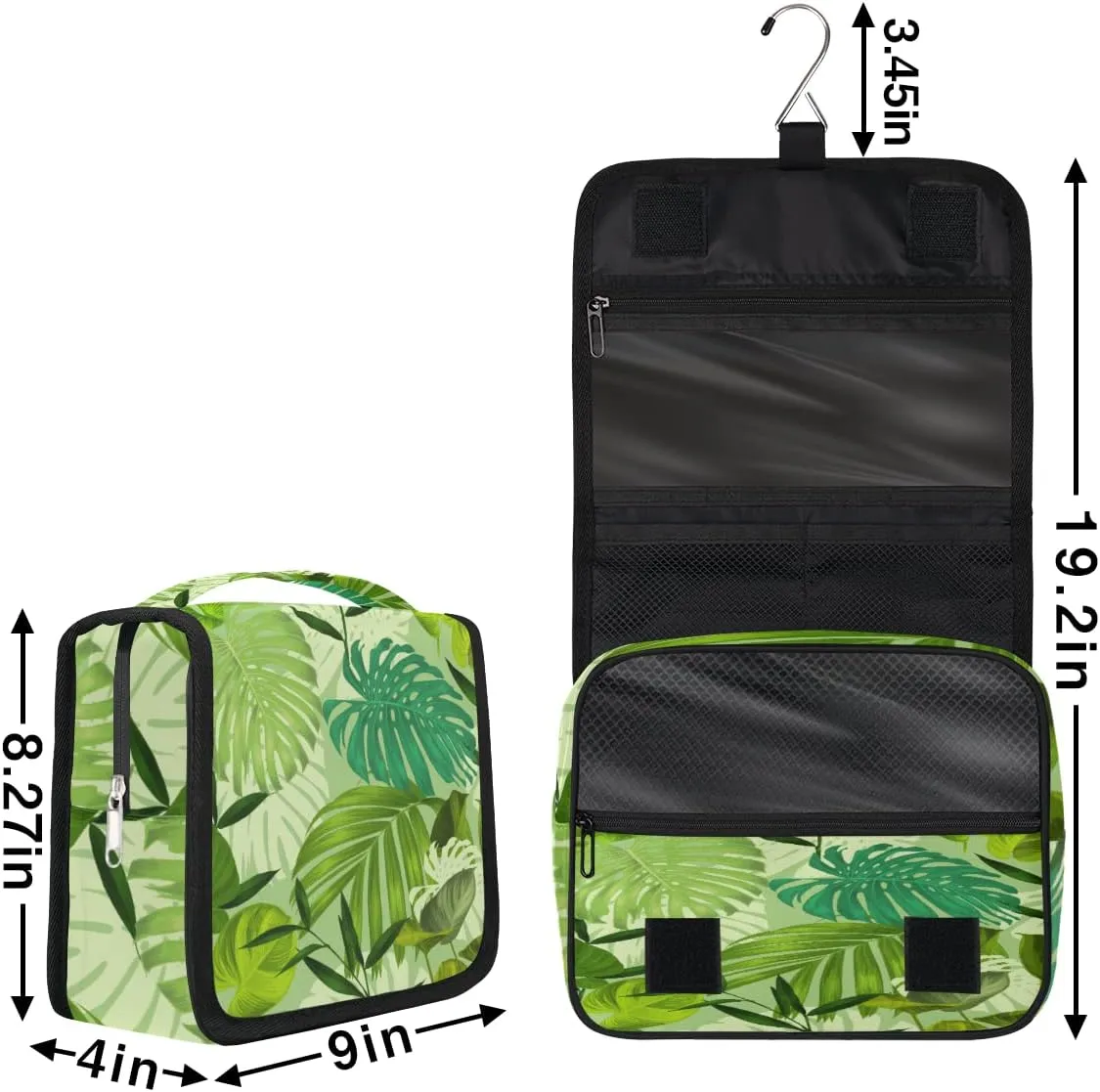 Palm Leaf Toiletry Bag for Women Men with Hanging Hook Tropical Plant Travel Cosmetic Bag Makeup Case Shaving Bag Organizer Pouch Bathroom Shower Toiletries Accessories