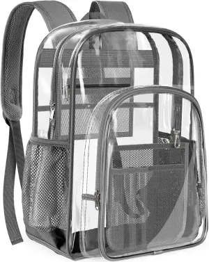 PAMANO Clear Backpack Transparent Heavy Duty See Through Bag for College Work Travel Security, Gray