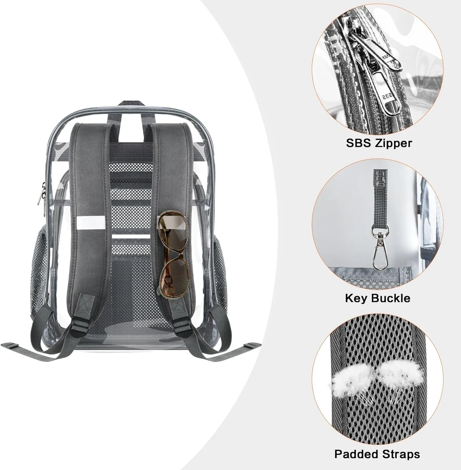 PAMANO Clear Backpack Transparent Heavy Duty See Through Bag for College Work Travel Security, Gray
