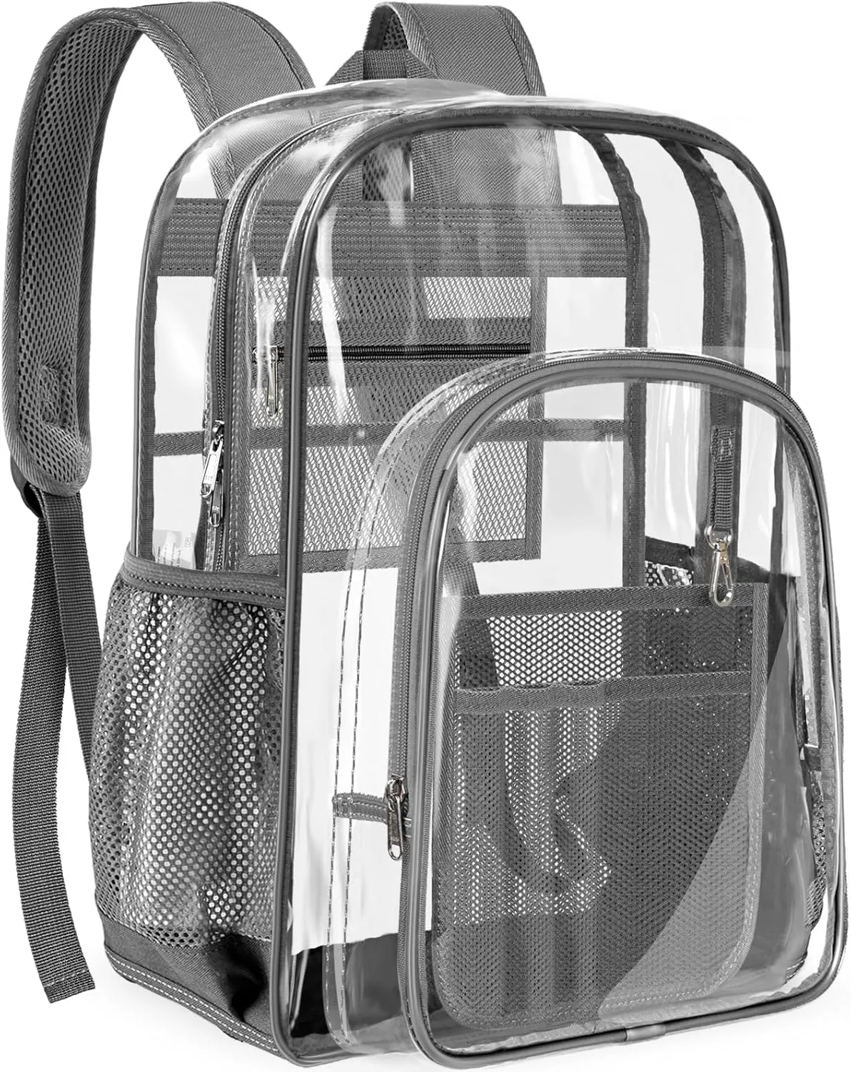 PAMANO Clear Backpack Transparent Heavy Duty See Through Bag for College Work Travel Security, Gray