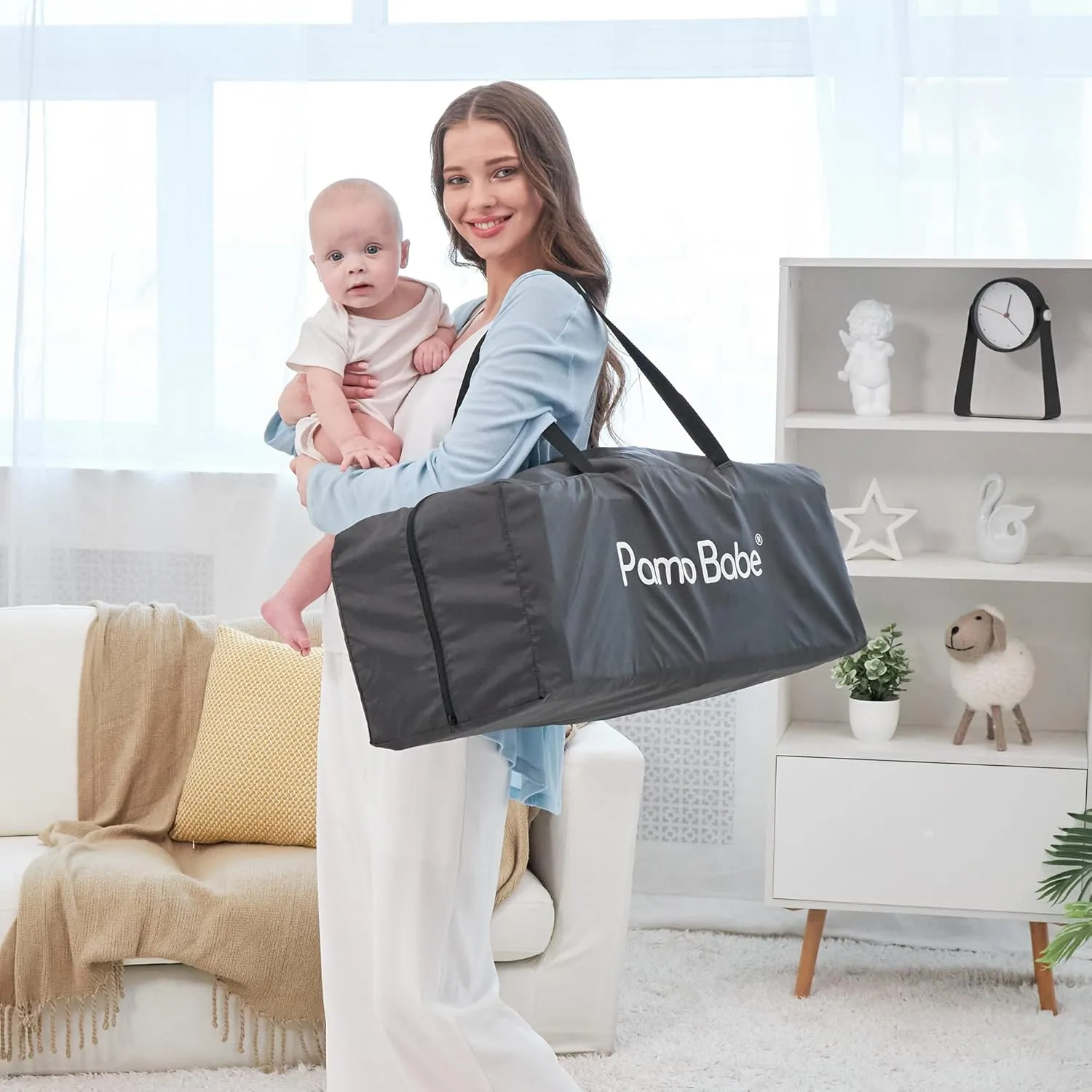 Pamo Babe Playard Portable Playard Foldable Playpen for Baby and Toddler Portable Crib Mattress Diaper Changer for Newborn (Grey)