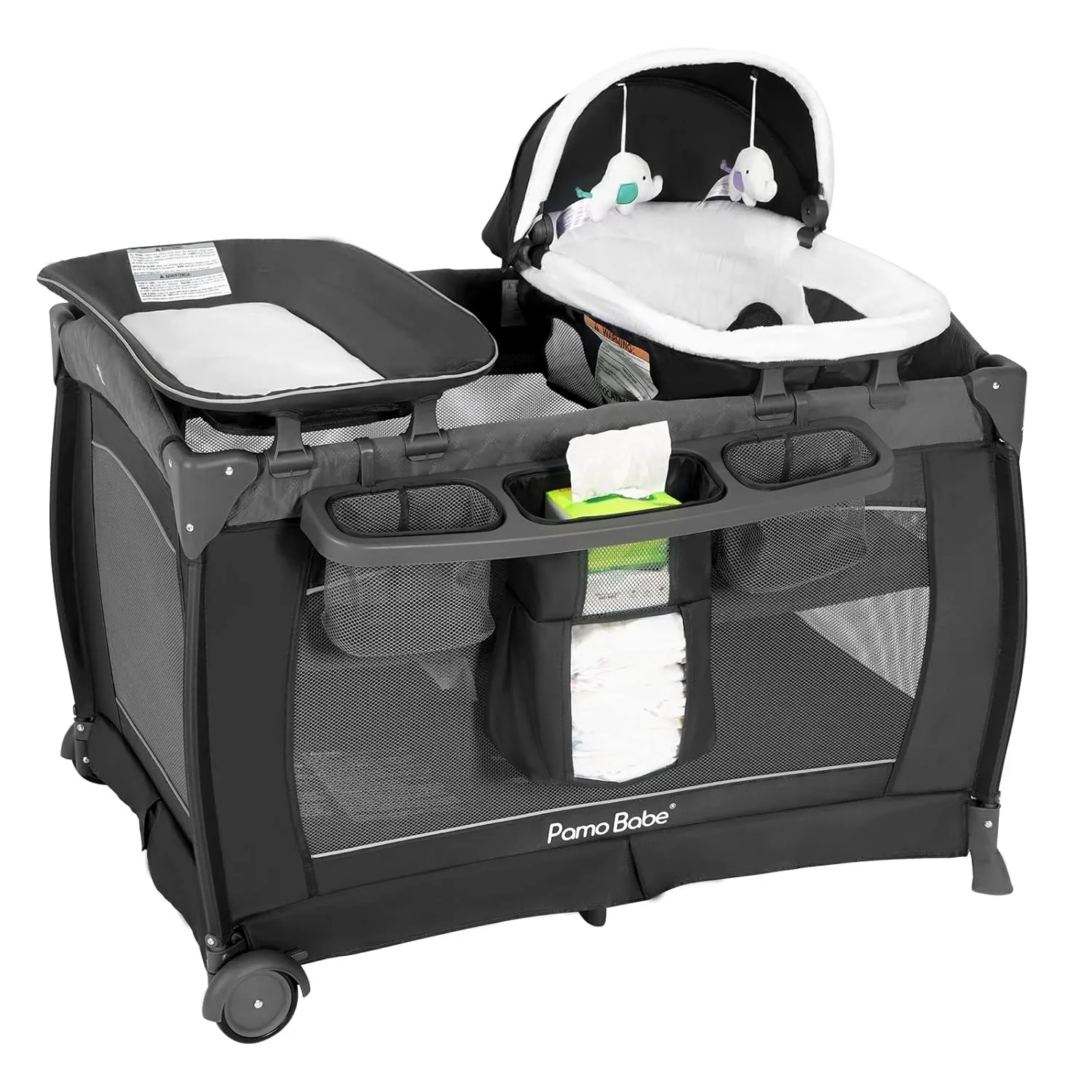 Pamo Babe Playard Portable Playard Foldable Playpen for Baby and Toddler Portable Crib Mattress Diaper Changer for Newborn (Grey)