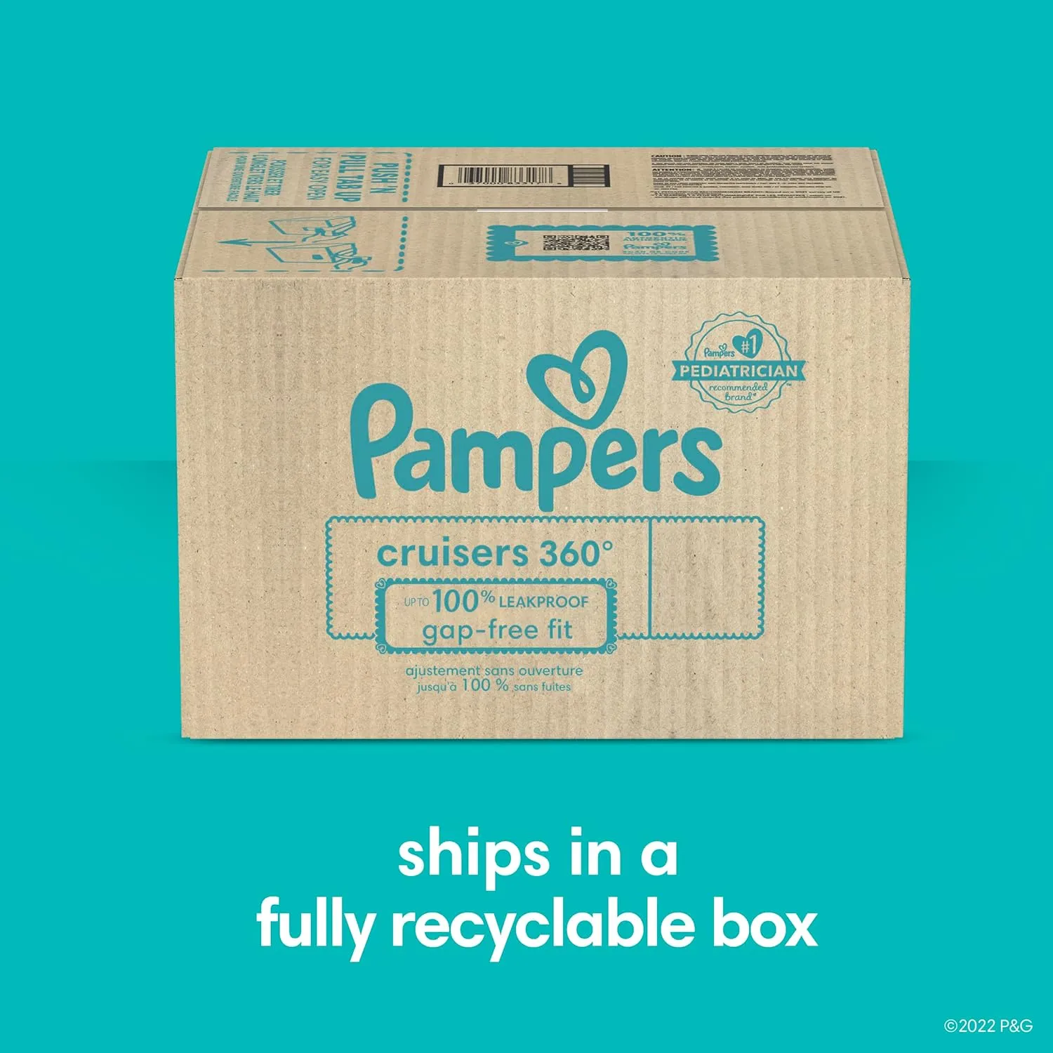 Pampers Pull On Cruisers 360° Fit Disposable Baby Diapers Size 5, 2 Months Supply (2 x 128 Count) with Sensitive Water Based Baby Wipes 12X Multi Pack Pop-Top and Refill (1008 Count)