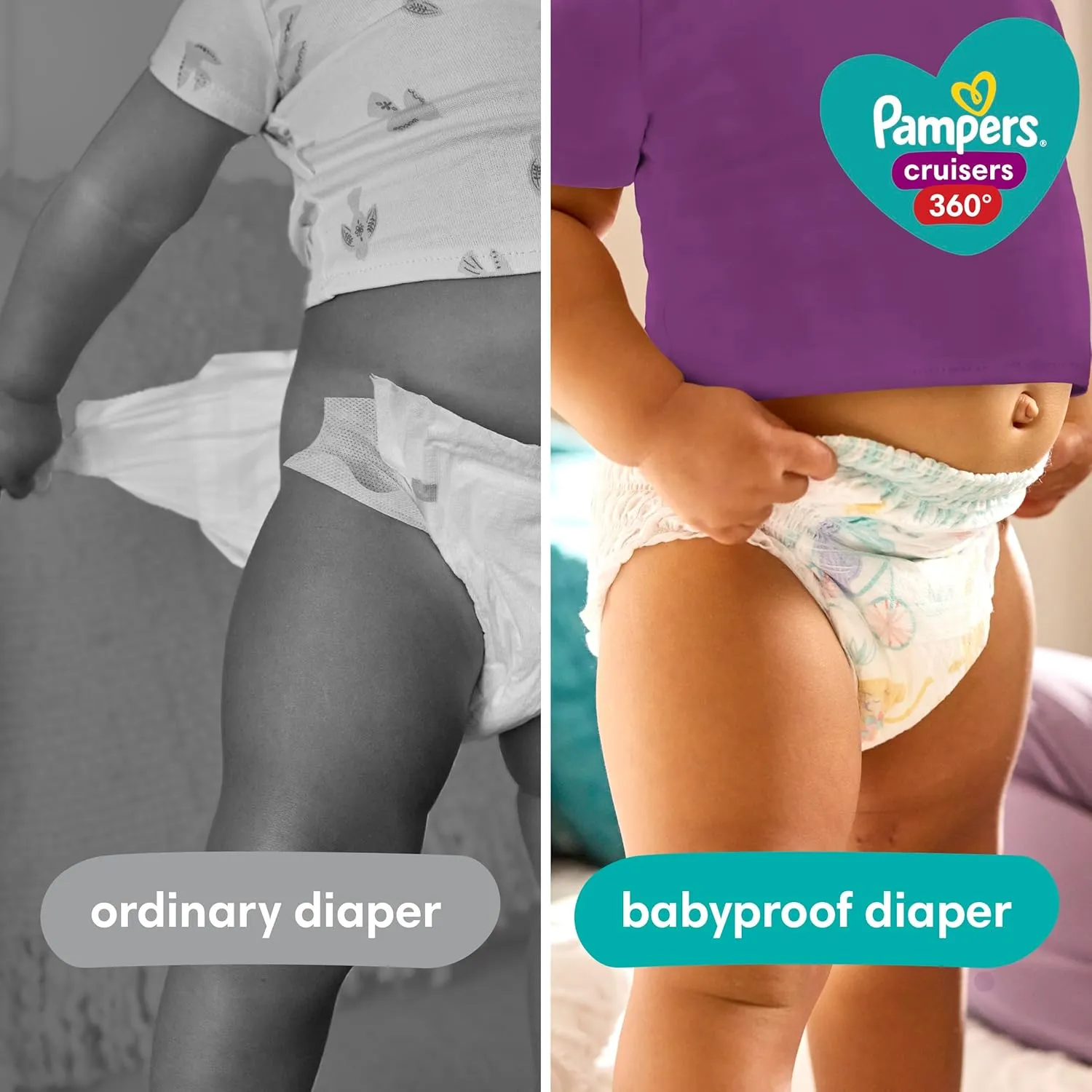 Pampers Pull On Cruisers 360° Fit Disposable Baby Diapers Size 5, 2 Months Supply (2 x 128 Count) with Sensitive Water Based Baby Wipes 12X Multi Pack Pop-Top and Refill (1008 Count)