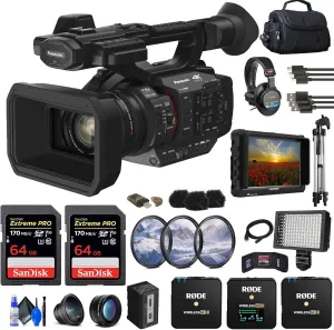 Panasonic HC-X2 4K Camcorder (HC-X2)   4K Monitor   Pro Headphones   Rode Wireless GO II Mic   2 x 64GB Card   Filter Kit   Wide Angle Lens   Pro Tripod   Bag   LED Light   More