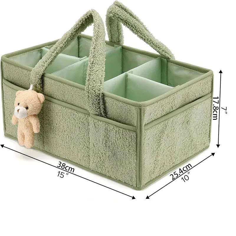 PANGDUBE Plush Diaper Stackers & Caddies Diaper Bag with Teddy Bear Caddy Organizer Nursery Baby Diaper Organizer Baby Nappy Bag