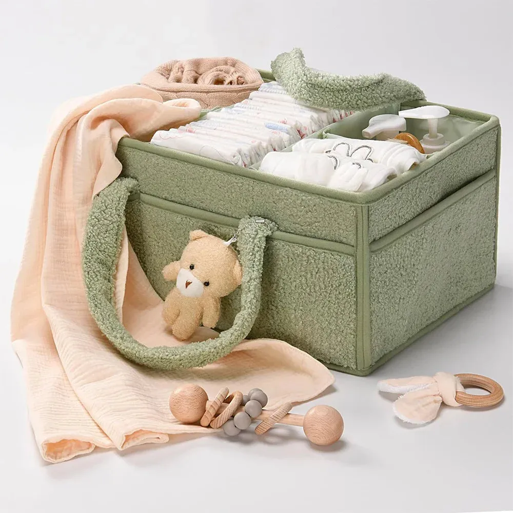 PANGDUBE Plush Diaper Stackers & Caddies Diaper Bag with Teddy Bear Caddy Organizer Nursery Baby Diaper Organizer Baby Nappy Bag