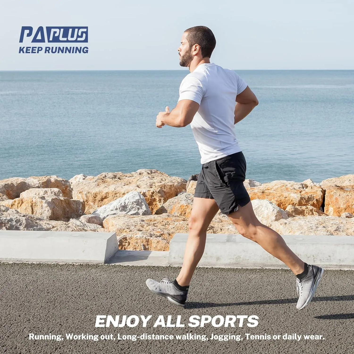 PAPLUS Running Ankle Socks Men Women 6 Pairs, Athletic Cushioned Low Cut Tab Sports Socks with Arch Support