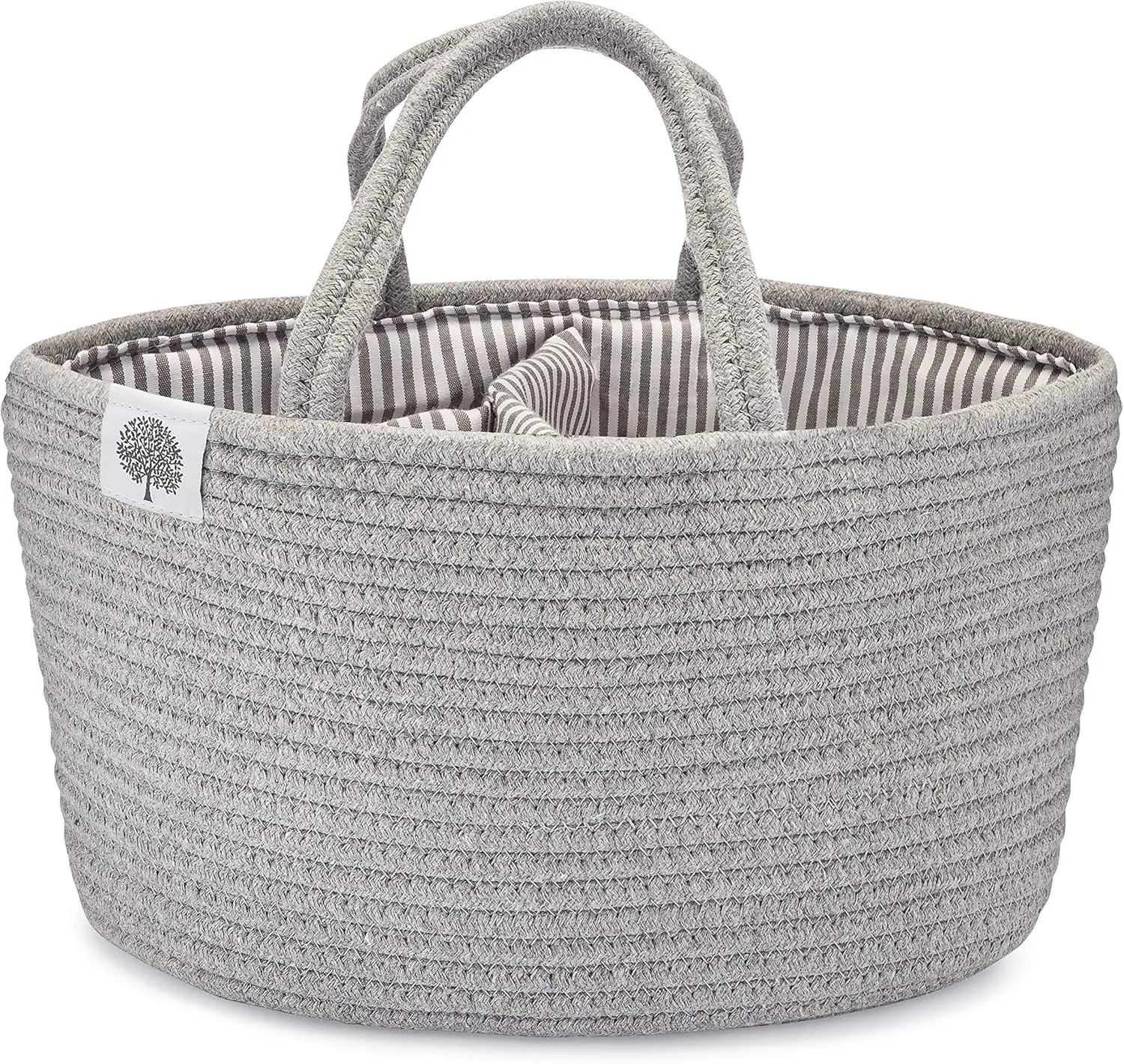 Parker Baby Rope Diaper Caddy Organizer - Nursery Storage Bin and Car Organizer for Diapers and Baby Wipes - Diaper Organizer for Baby Essentials, Baby Shower Gifts - Gray
