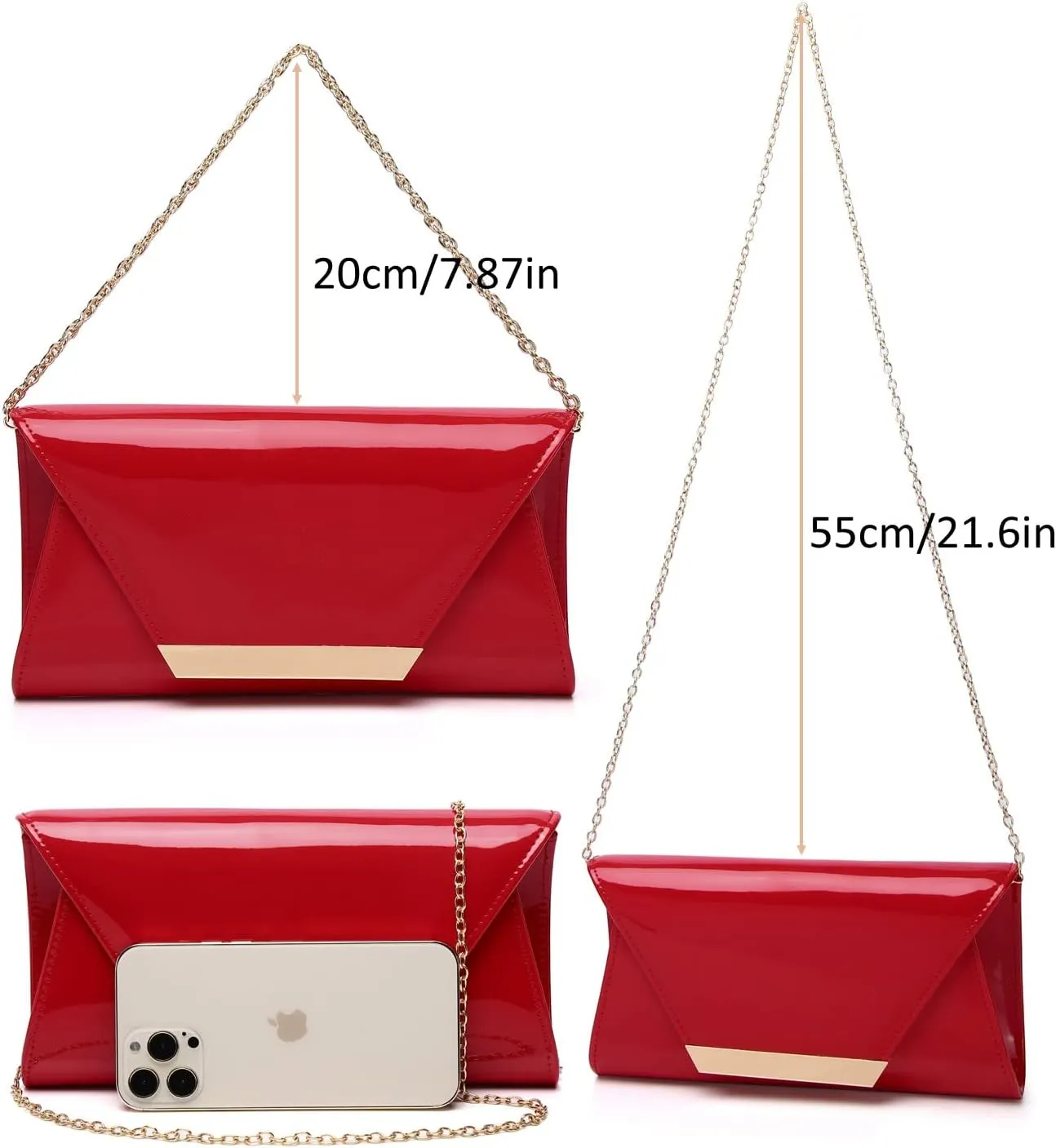 Patent Leather Envelope Clutch Womens Evening Handbag Stylish Shoulder Bag Purse for Christmas Wedding Party Prom