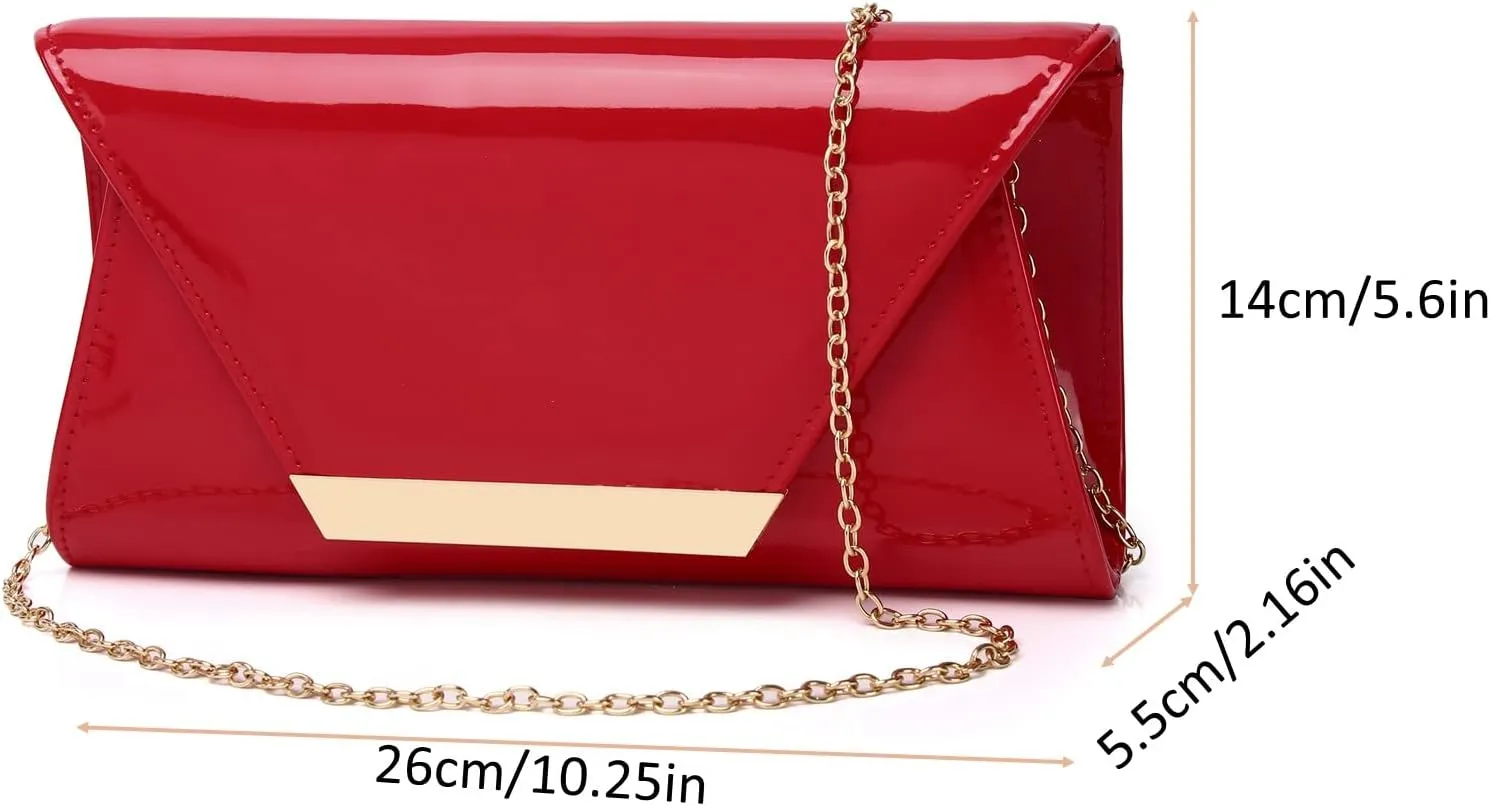 Patent Leather Envelope Clutch Womens Evening Handbag Stylish Shoulder Bag Purse for Christmas Wedding Party Prom