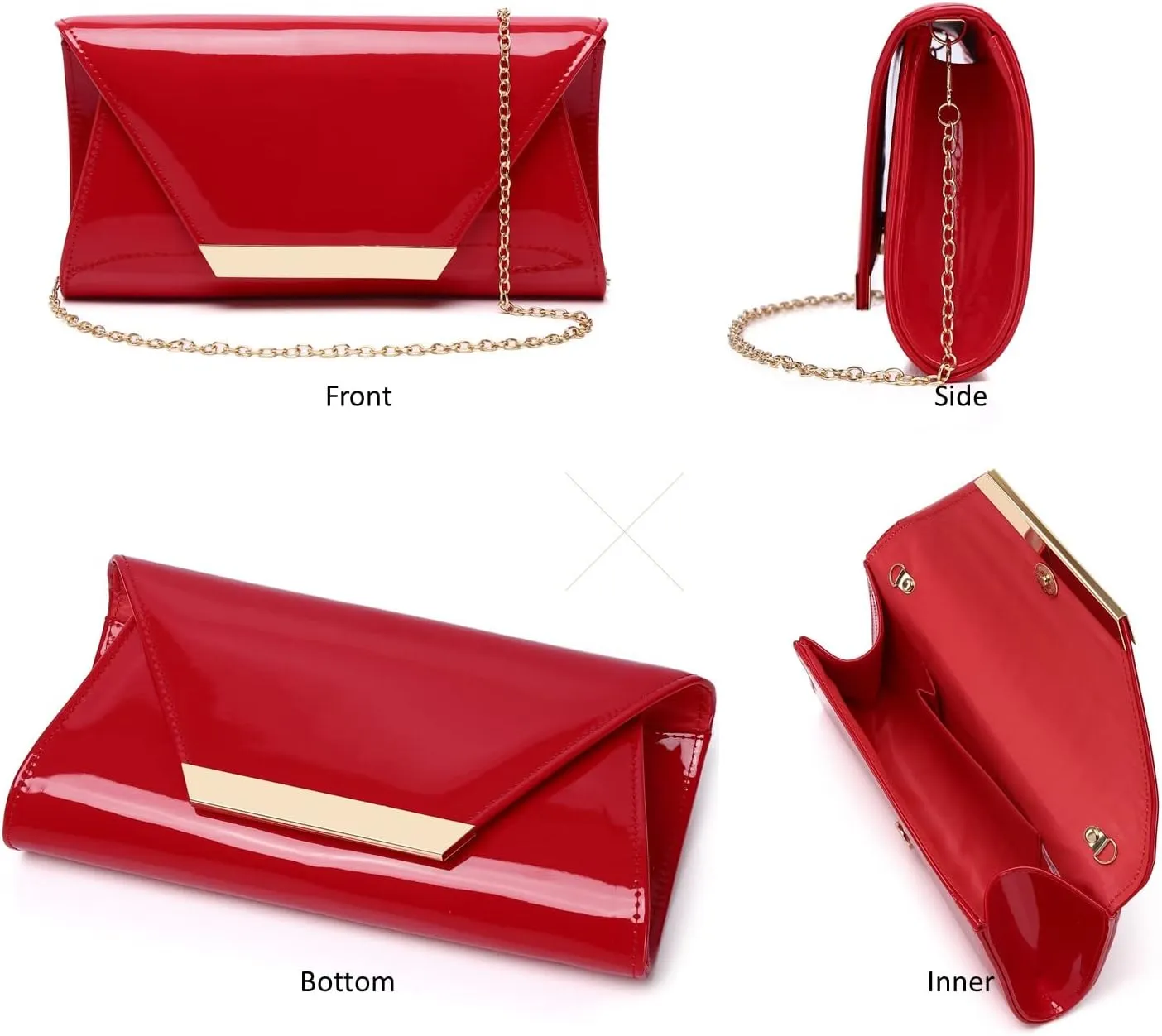 Patent Leather Envelope Clutch Womens Evening Handbag Stylish Shoulder Bag Purse for Christmas Wedding Party Prom