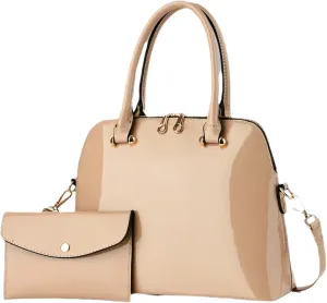 Patent Leather Handbags Shiny Shoulder Bag Elegant Top-handle Purse Come with MINI Clutch for Women