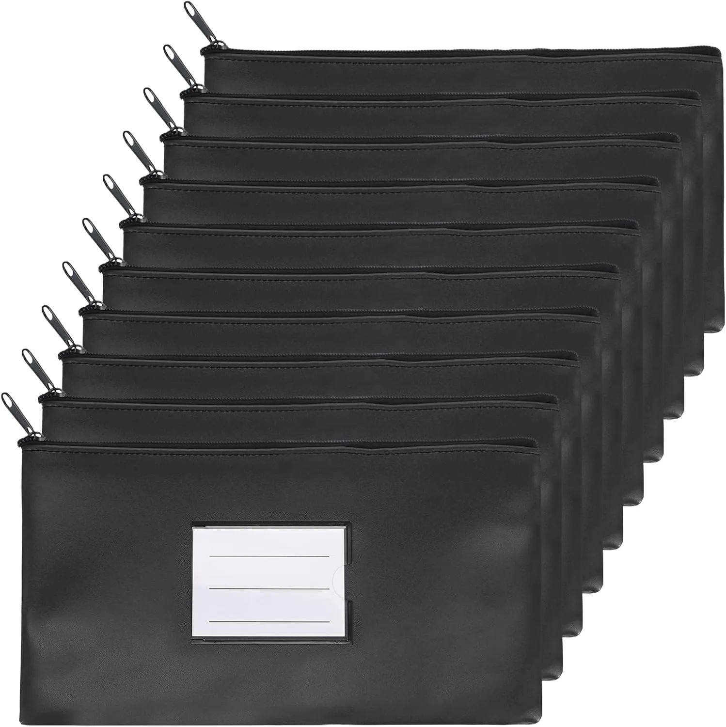 PATIKIL 11x6" Money Bank Deposit Bag with Zipper, 20 Pcs Leatherette Coin Check Wallet Pen Pouch Bag with Clear Window for Office Travel, Black