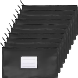 PATIKIL 11x6" Money Bank Deposit Bag with Zipper, 20 Pcs Leatherette Coin Check Wallet Pen Pouch Bag with Clear Window for Office Travel, Black
