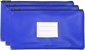 PATIKIL 11x6" Money Bank Deposit Bag with Zipper, 3 Pack Leatherette Cash Coin Check Wallet Pen Pouch Bag with Clear Window for Office Travel, Blue