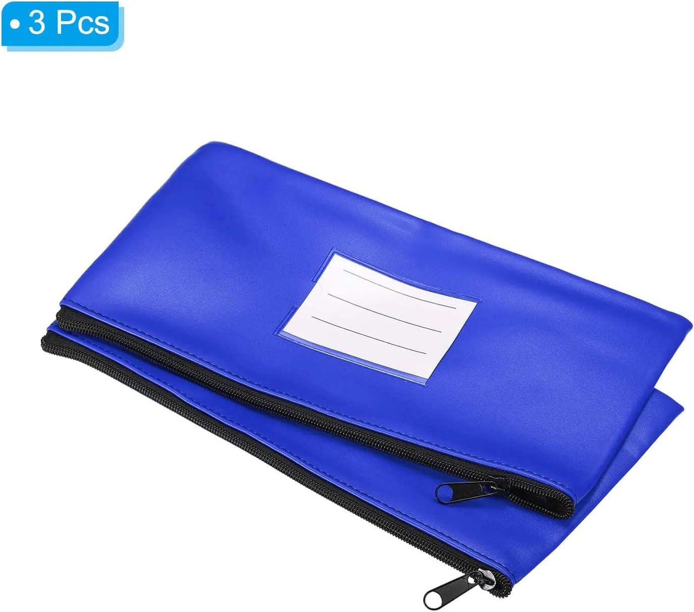 PATIKIL 11x6" Money Bank Deposit Bag with Zipper, 3 Pack Leatherette Cash Coin Check Wallet Pen Pouch Bag with Clear Window for Office Travel, Blue