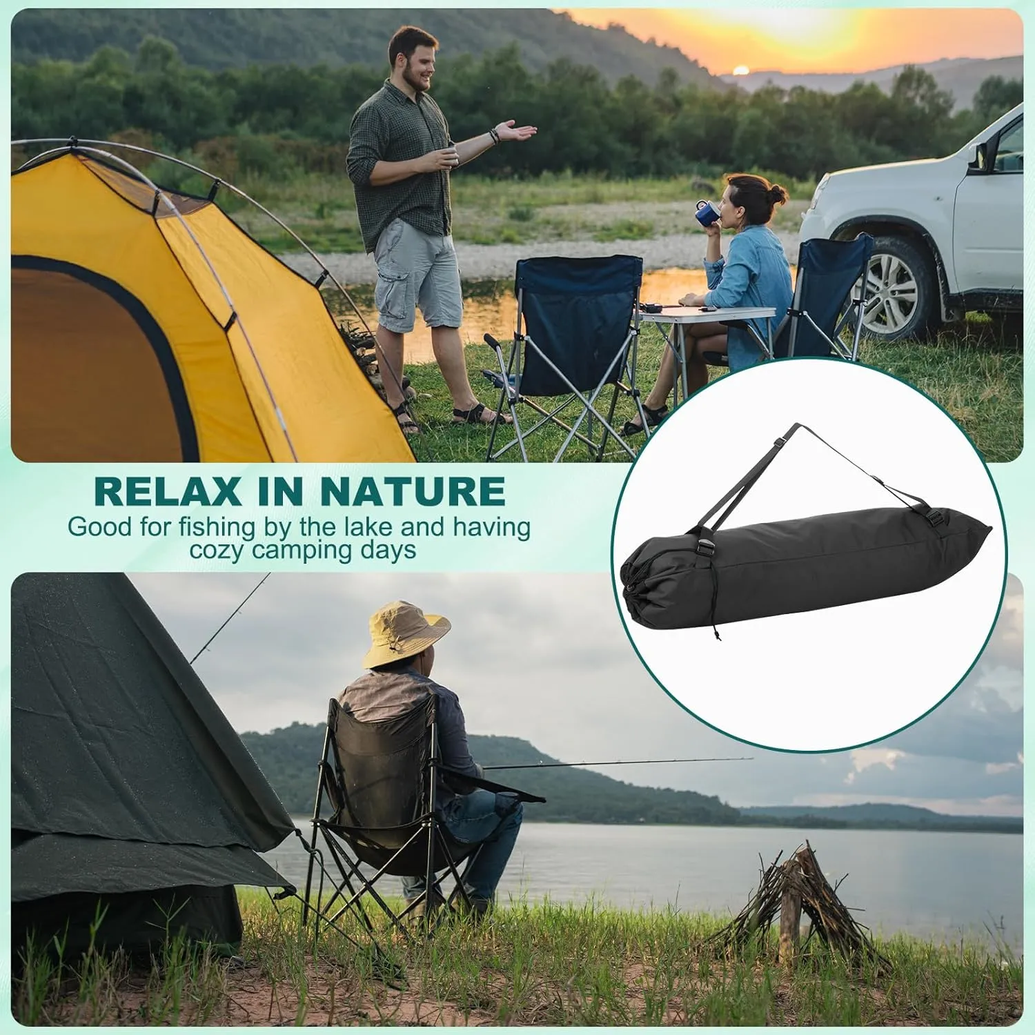 PATIKIL Foldable Camp Chair Replacement Bag, Camping Chairs Folding Chair Carry Bag with Adjustable Shoulder Straps for Outdoor Camping Fishing Storage, Black