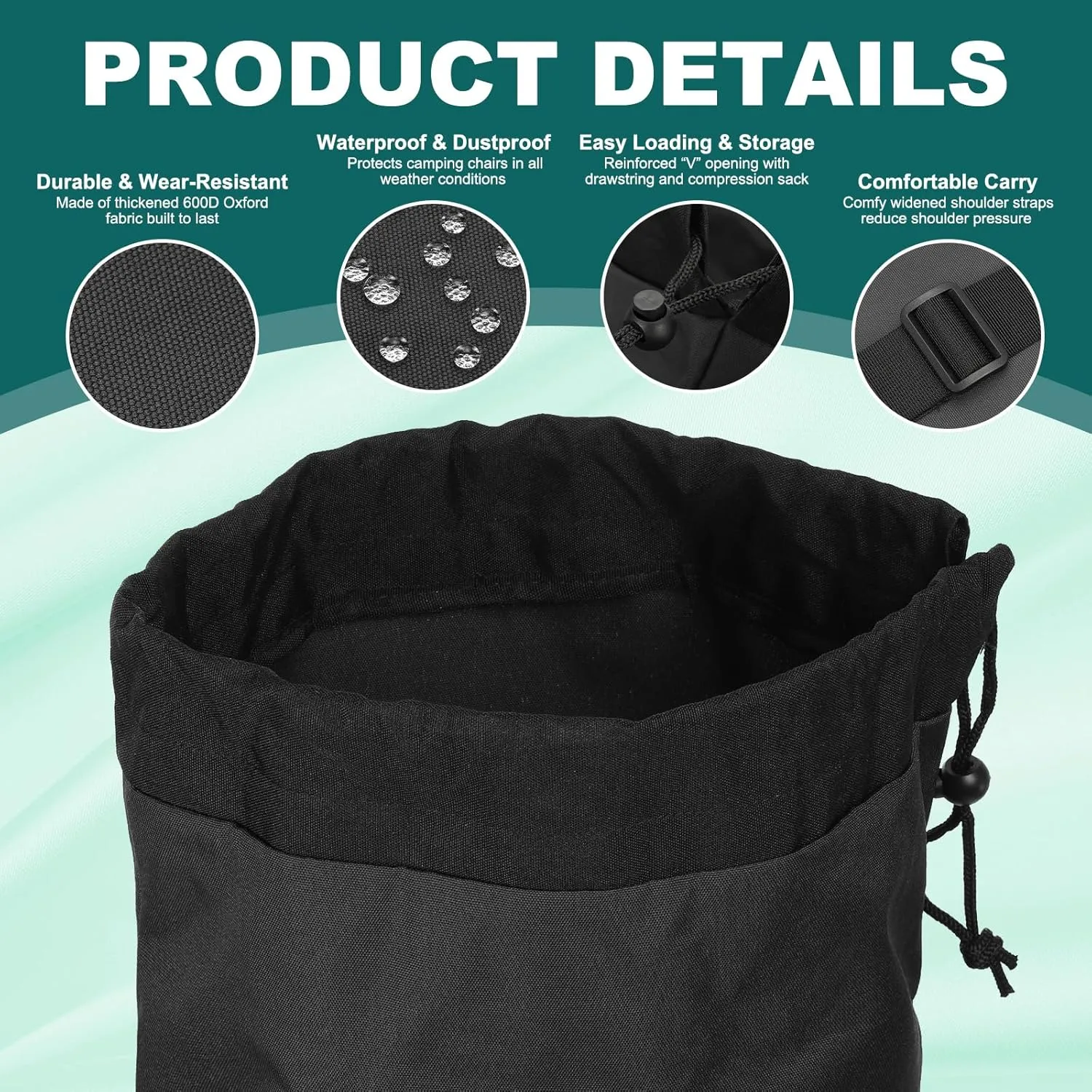 PATIKIL Foldable Camp Chair Replacement Bag, Camping Chairs Folding Chair Carry Bag with Adjustable Shoulder Straps for Outdoor Camping Fishing Storage, Black