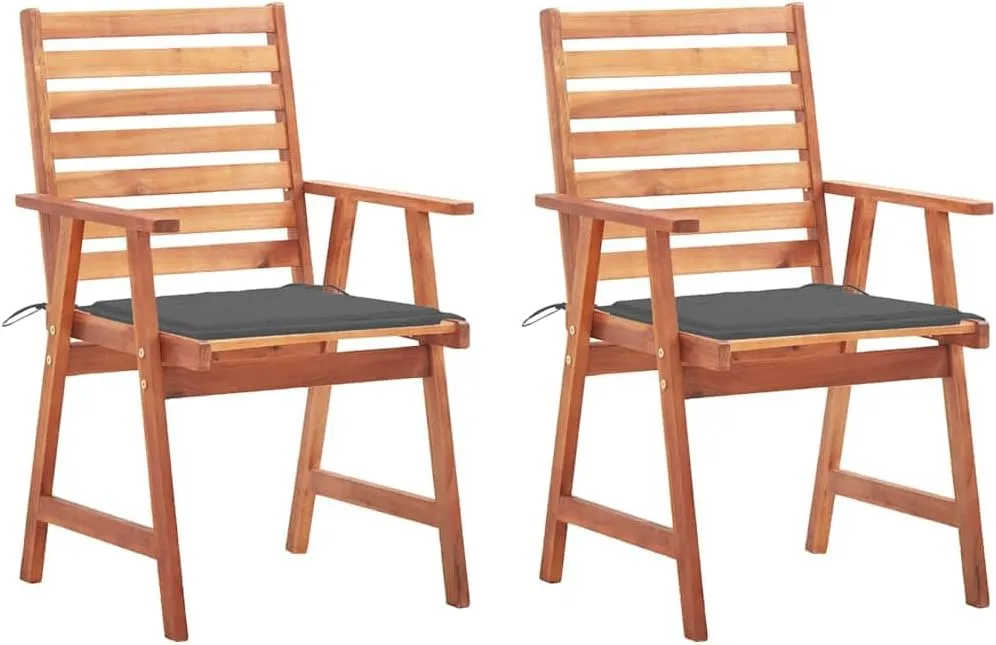 Patio Dining Chairs 2 Pack with Cushions Solid Acacia Wood Outdoor Furniture Set for Garden Terrace Backyard, Weather-Resistant Oil Finish & Slatted Design (Anthracite)