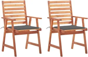 Patio Dining Chairs 2 Pack with Cushions Solid Acacia Wood Outdoor Furniture Set for Garden Terrace Backyard, Weather-Resistant Oil Finish & Slatted Design (Anthracite)