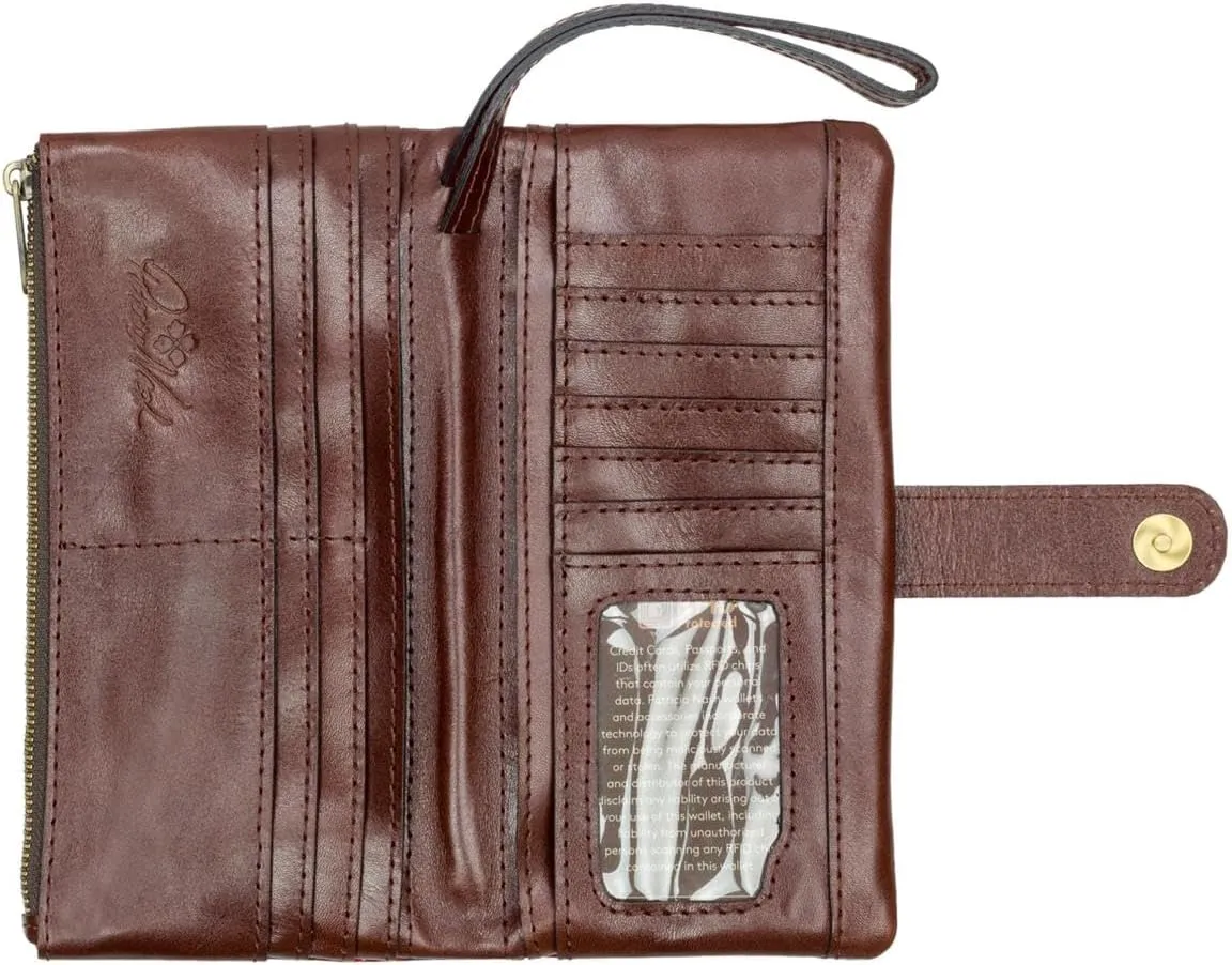 Patricia Nash Meadow Leather Wristlet, 17 Card Slots, Magnetic Snap Closure, 7.75 x 3.75 inches