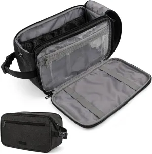 PAVILIA Toiletry Bag for Men, Canvas Travel Dopp Kit, Extra Large Water Resistant Hygiene Bag Toiletries Organizer, Shaving Kit Travel Accessories Bag, Black, Extra Large