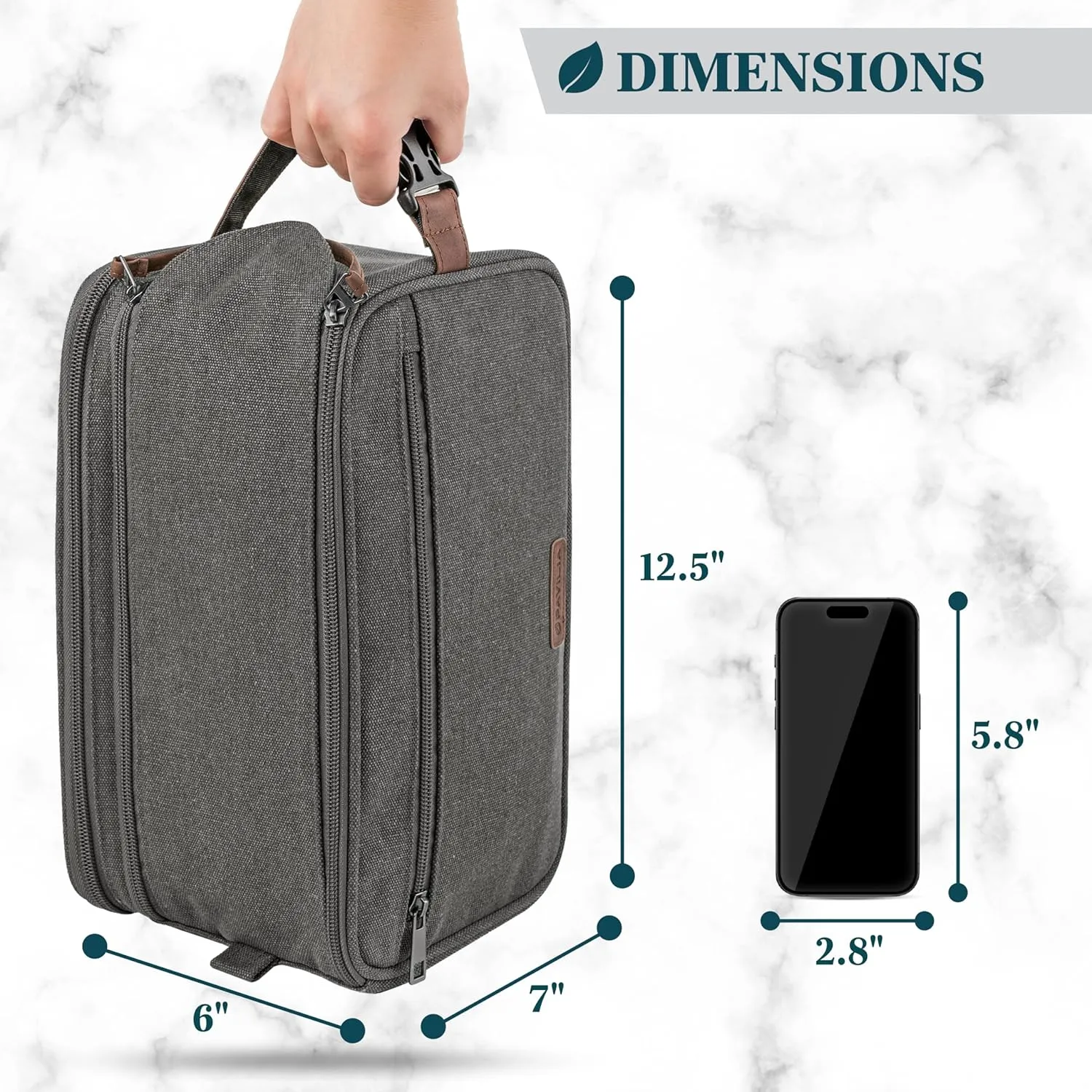 PAVILIA Toiletry Bag for Men Women, Canvas Travel Dopp Kit, Water Resistant Hygiene Bag Toiletries Organizer, Shaving Kit Travel Accessories Bag, Grey, Extra Large