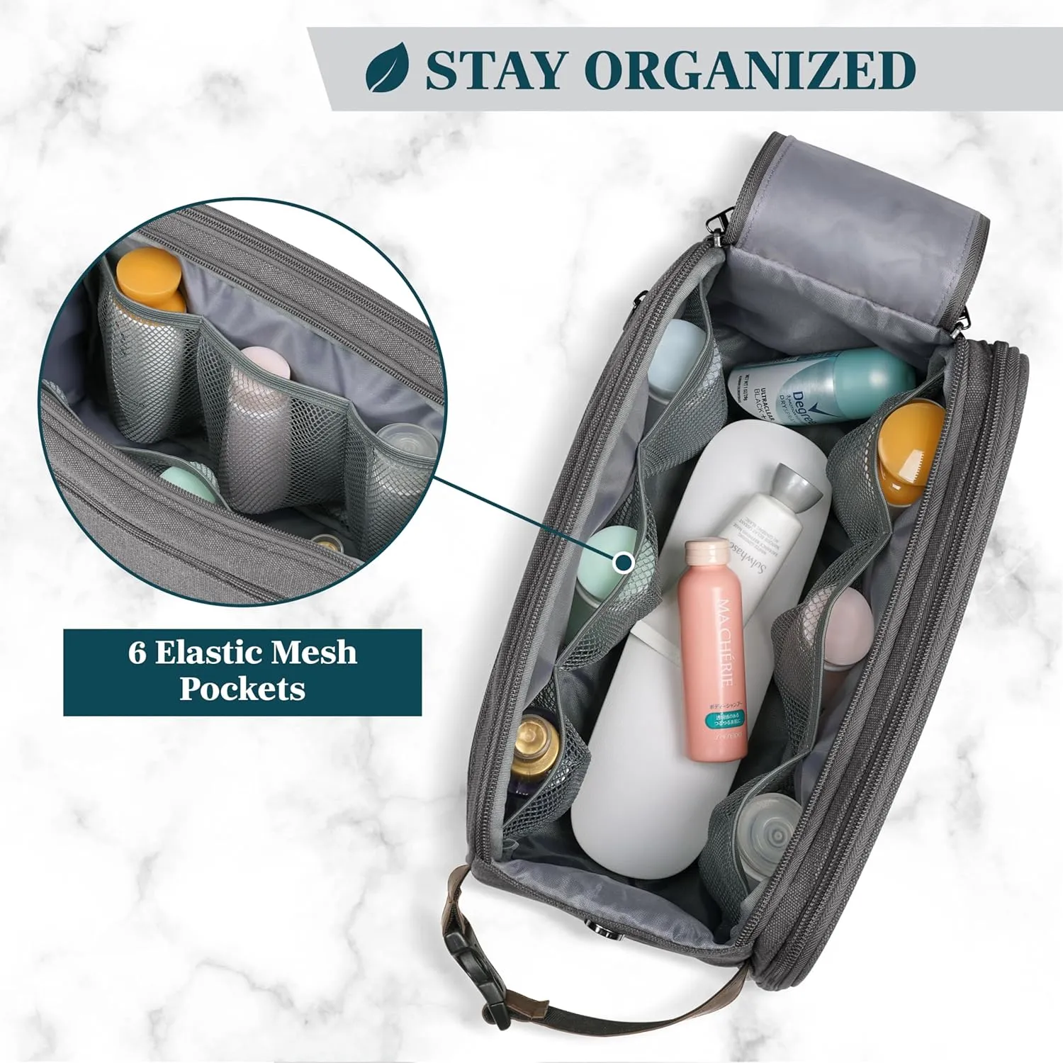 PAVILIA Toiletry Bag for Men Women, Canvas Travel Dopp Kit, Water Resistant Hygiene Bag Toiletries Organizer, Shaving Kit Travel Accessories Bag, Grey, Extra Large