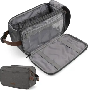 PAVILIA Toiletry Bag for Men Women, Canvas Travel Dopp Kit, Water Resistant Hygiene Bag Toiletries Organizer, Shaving Kit Travel Accessories Bag, Grey, Extra Large