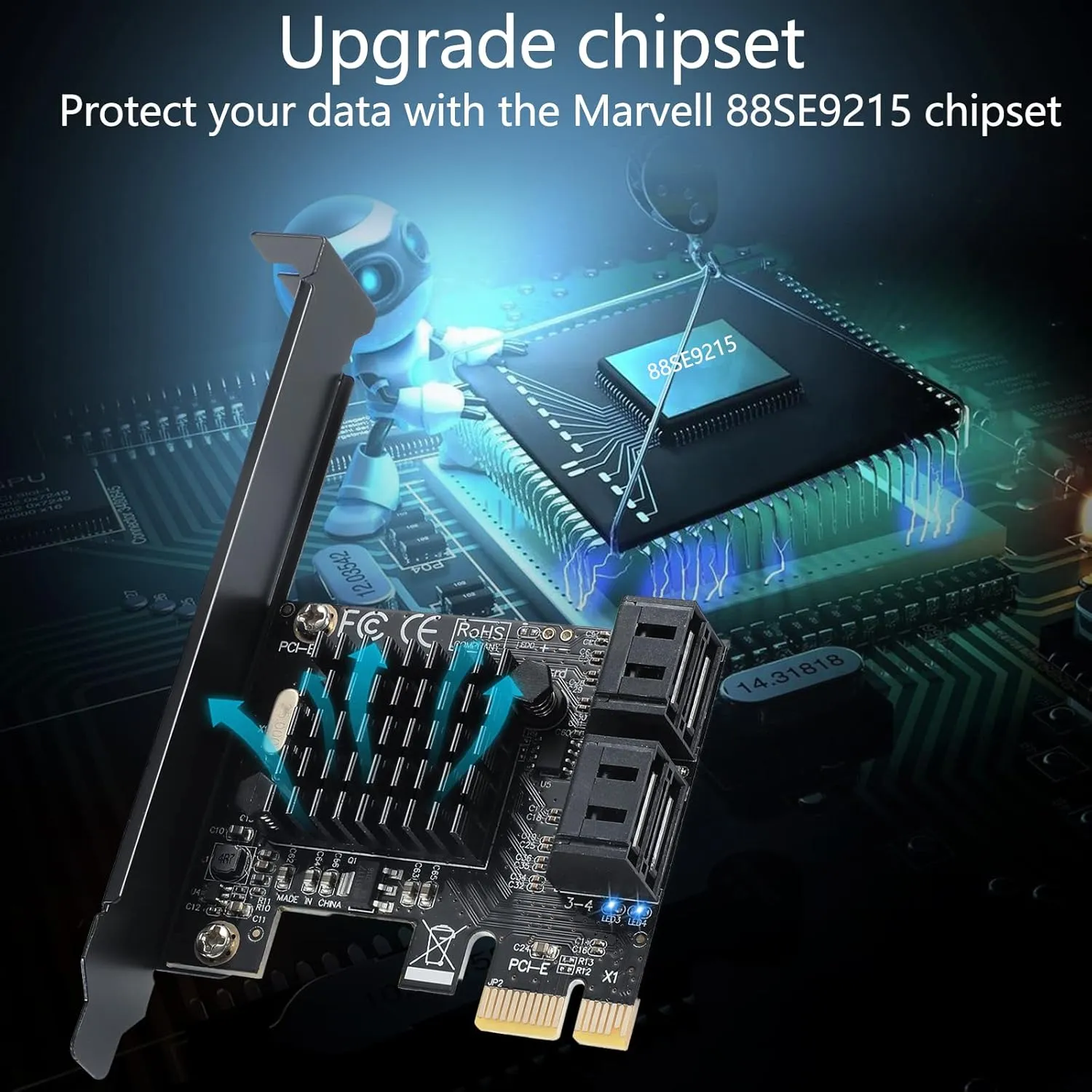 PCI-E X1 to SATA 3.0 Controller Card, 4-Port SATA III 6Gbps Expansion Cards, Supports PCI-Express (1X 4X 8X 16X) Slot, Support SSD and HDD, for Windows10/7/8/XP/Vista/linux