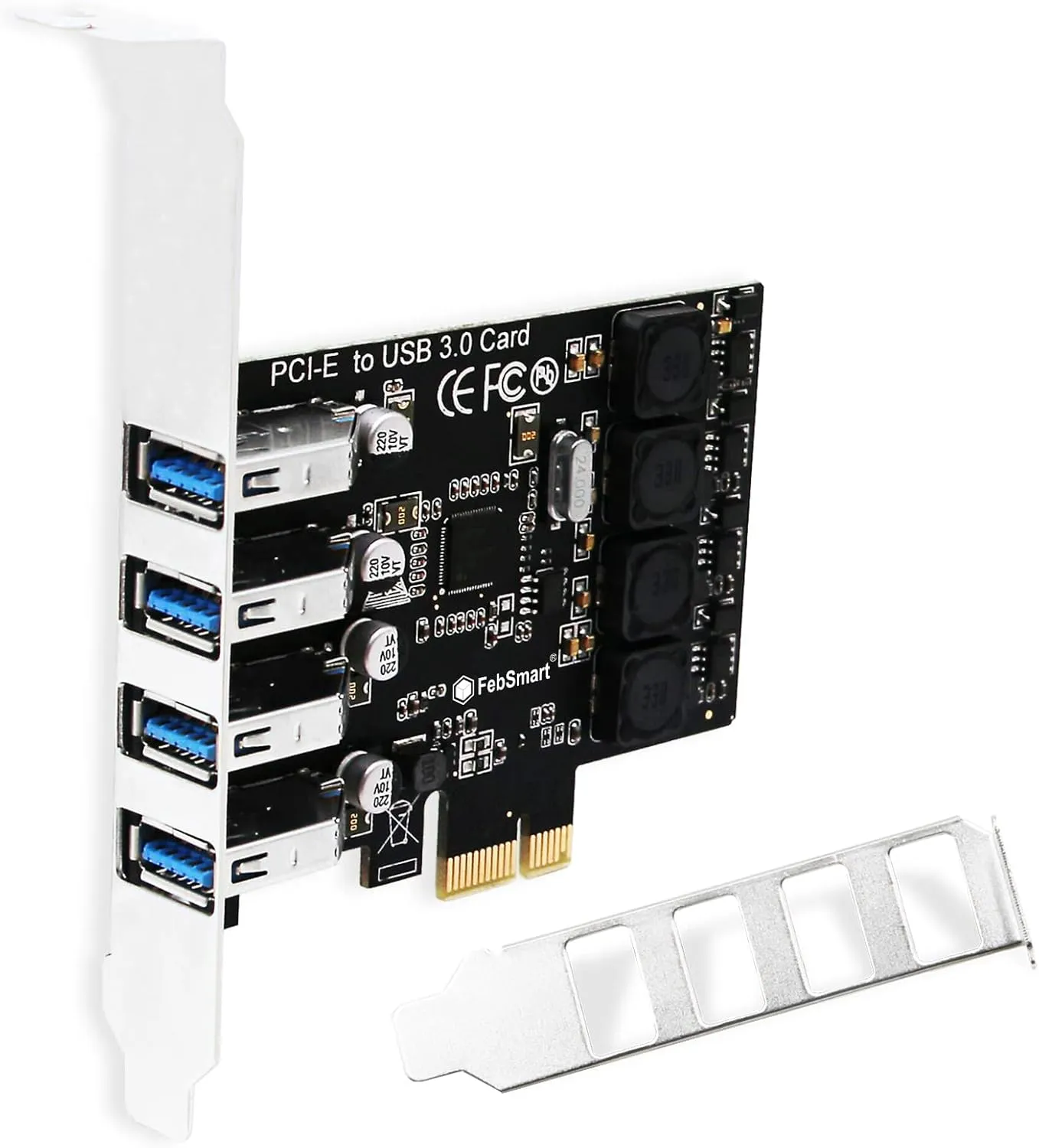 PCIE 4-Ports Superspeed 5Gbps USB 3.0 Expansion Card for Windows 11, 10, 8.x, 7, Vista, XP Desktop PCs, Built in FebSmart Self-Powered Technology, No Need Additional Power Supply (FS-U4L-Pro)