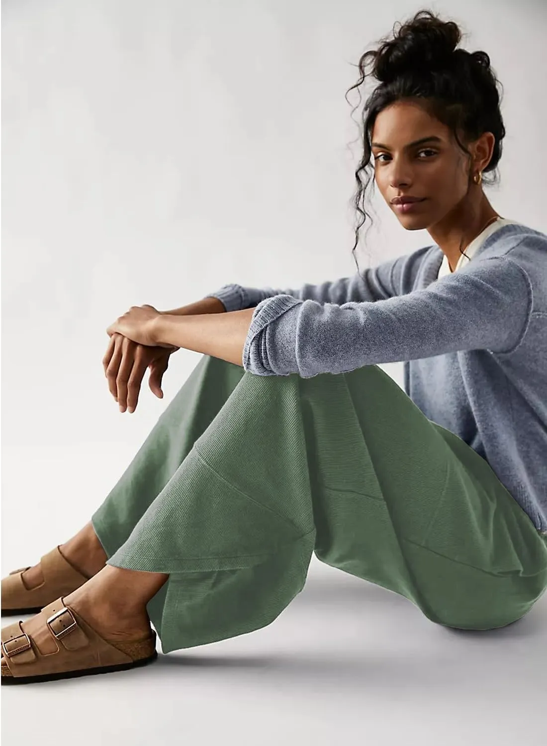 Peaceglad Cotton Linen Harem Pants with Pockets Palazzo Pants for Women Causal Cropped Wide Leg Trousers