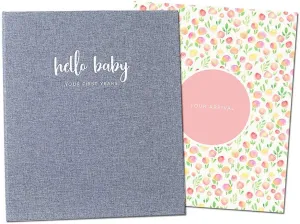 Peachly Baby Memory Book For Girls, First Year Baby Book Keepsake for Milestones, Linen Baby Keepsake Book First Year Memory Book (Botanica)