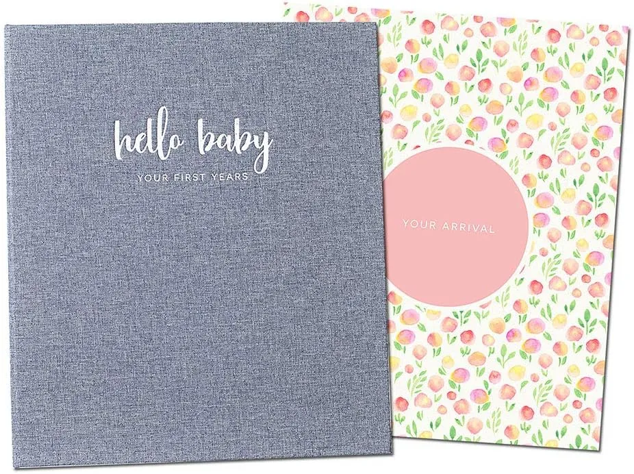 Peachly Baby Memory Book For Girls, First Year Baby Book Keepsake for Milestones, Linen Baby Keepsake Book First Year Memory Book (Botanica)