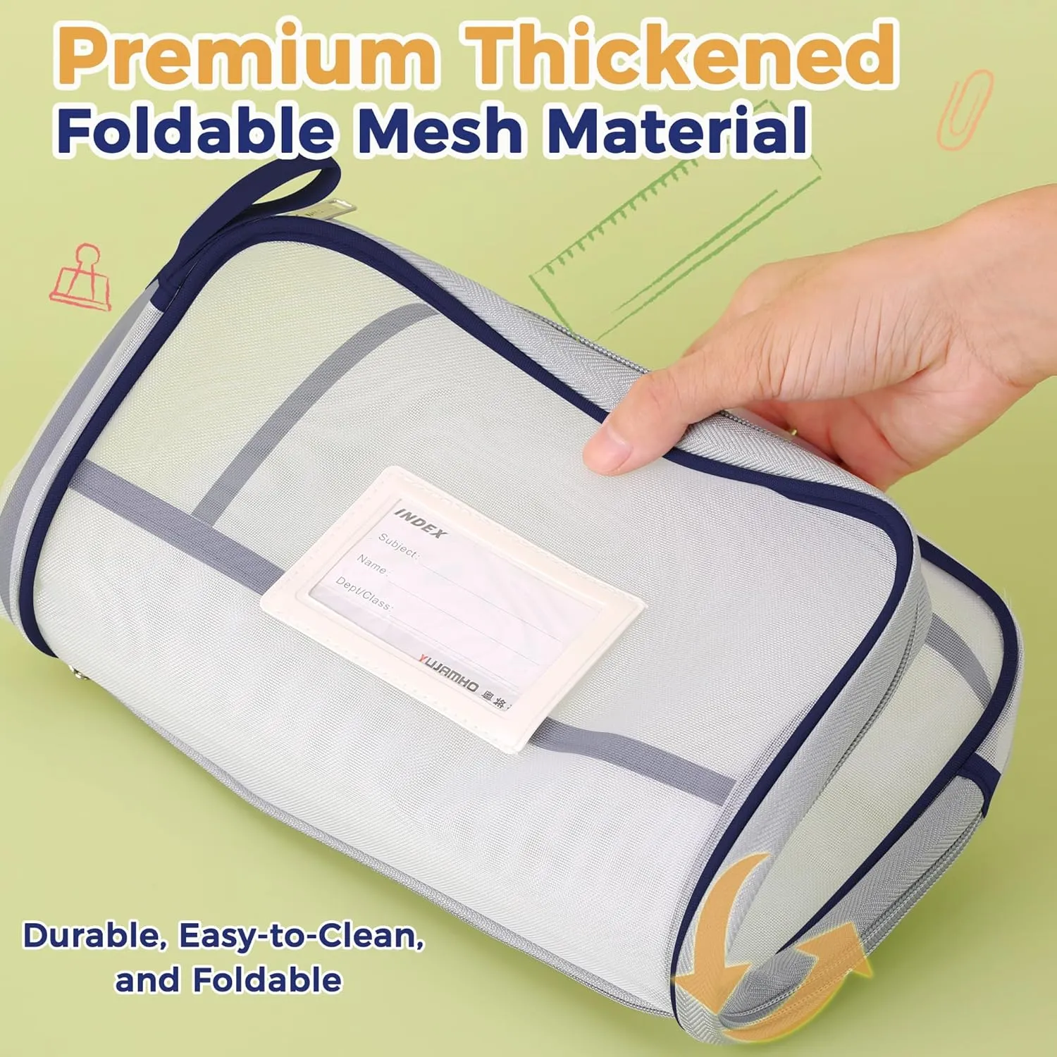Pendancy Mesh Zipper Pouch 14.8x10.8 in Transparent Lightweight Nylon File Folders, A4 Size Multi-Layer Subject Document Organizer Accessories Storage Bag for Office and School Supplies(4 PCS)