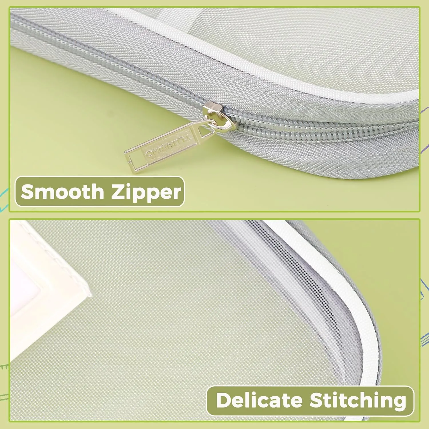 Pendancy Mesh Zipper Pouch 14.8x10.8 in Transparent Lightweight Nylon File Folders, A4 Size Multi-Layer Subject Document Organizer Accessories Storage Bag for Office and School Supplies(4 PCS)