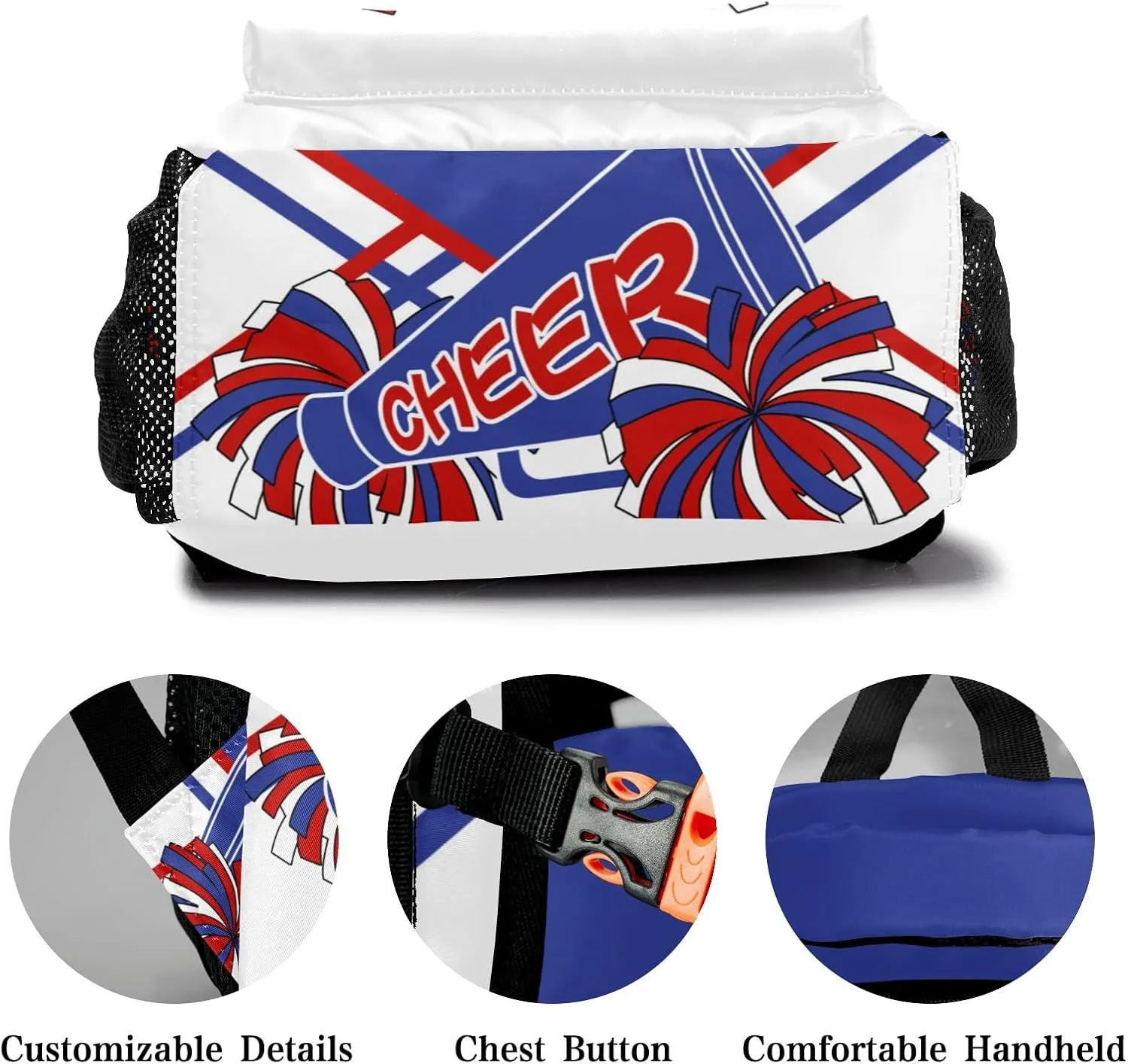 Personalized Custom Cheerleader Blue Red Backpack Lightweight Travel Hiking Causual Bag With Name