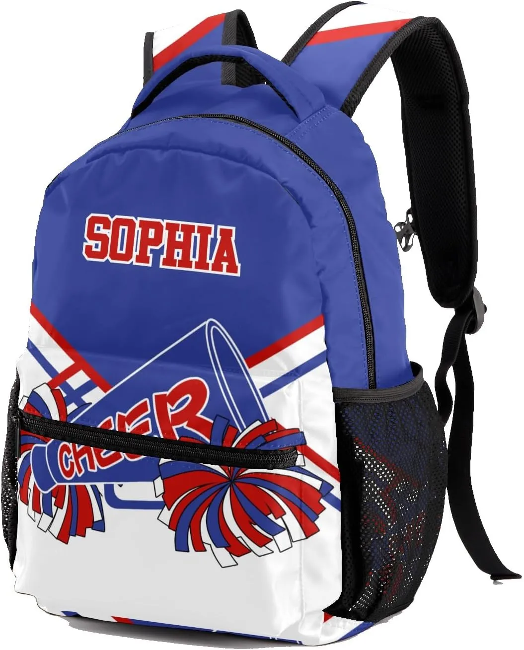 Personalized Custom Cheerleader Blue Red Backpack Lightweight Travel Hiking Causual Bag With Name