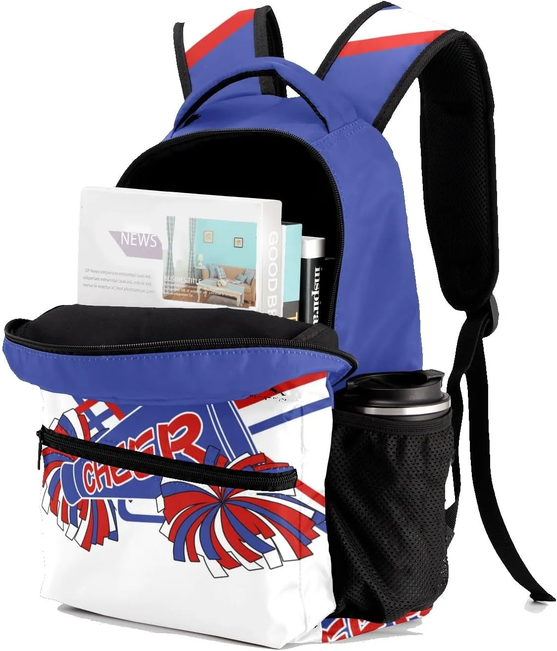 Personalized Custom Cheerleader Blue Red Backpack Lightweight Travel Hiking Causual Bag With Name
