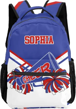 Personalized Custom Cheerleader Blue Red Backpack Lightweight Travel Hiking Causual Bag With Name