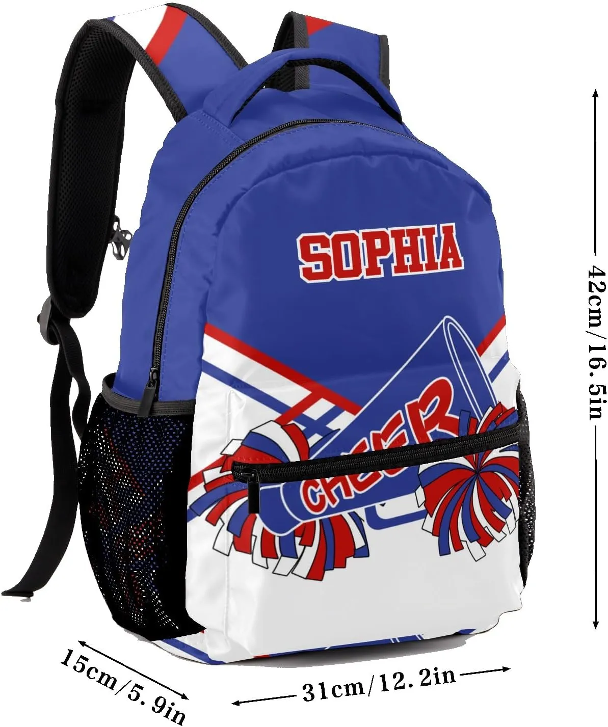 Personalized Custom Cheerleader Blue Red Backpack Lightweight Travel Hiking Causual Bag With Name