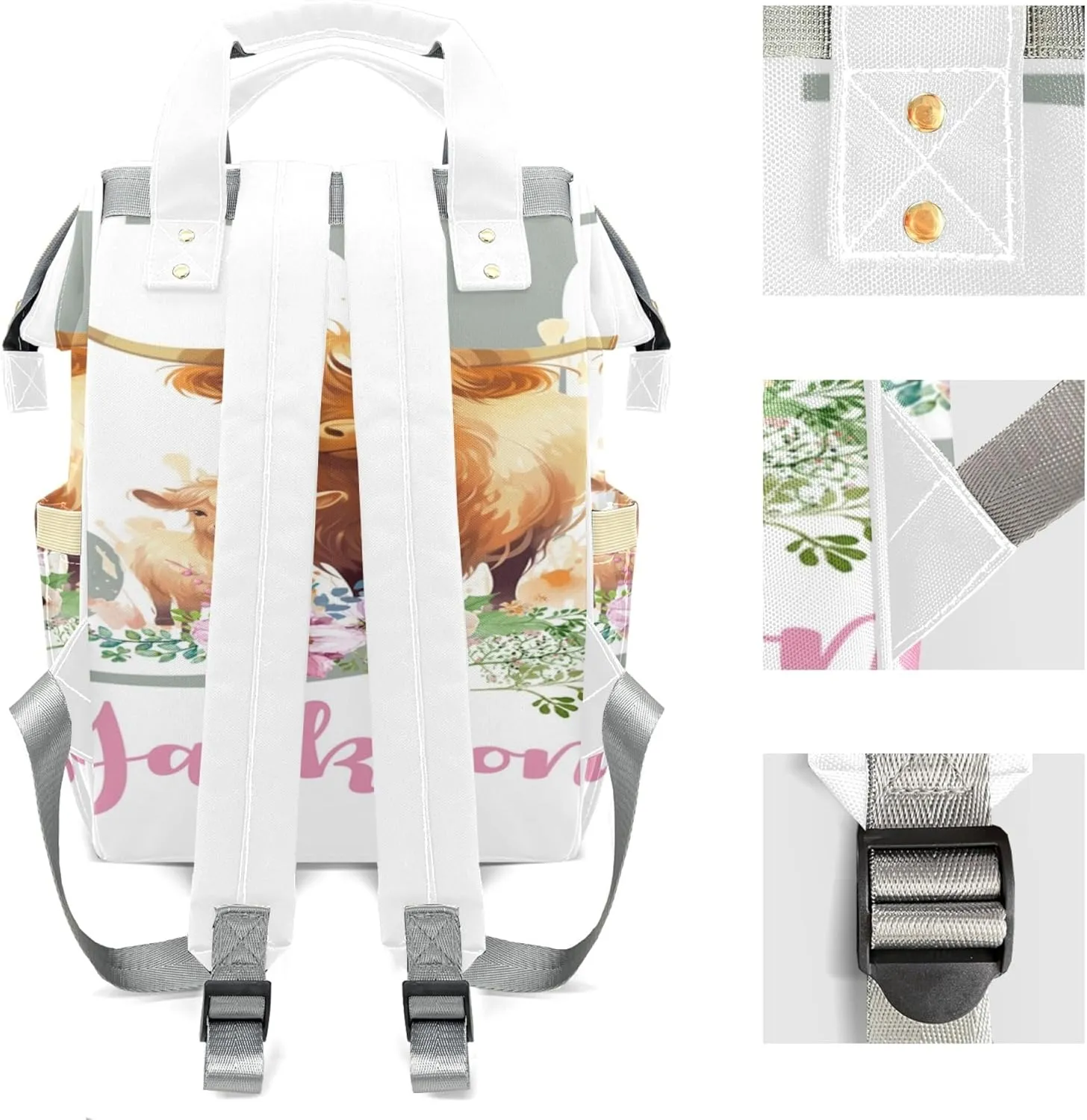 Personalized Diaper Backpack with Name, Custom Highland Cow Baby Backpack Diaper Bag, Boy Girl Multifunctional Mommy Bag