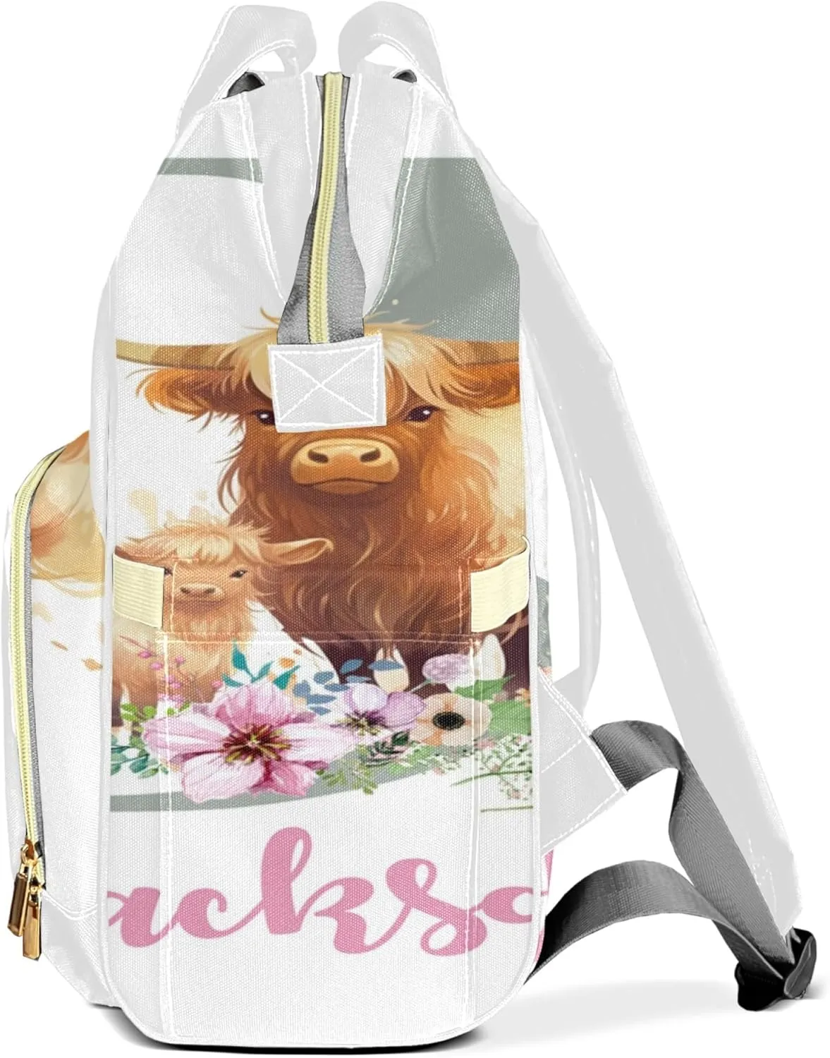 Personalized Diaper Backpack with Name, Custom Highland Cow Baby Backpack Diaper Bag, Boy Girl Multifunctional Mommy Bag