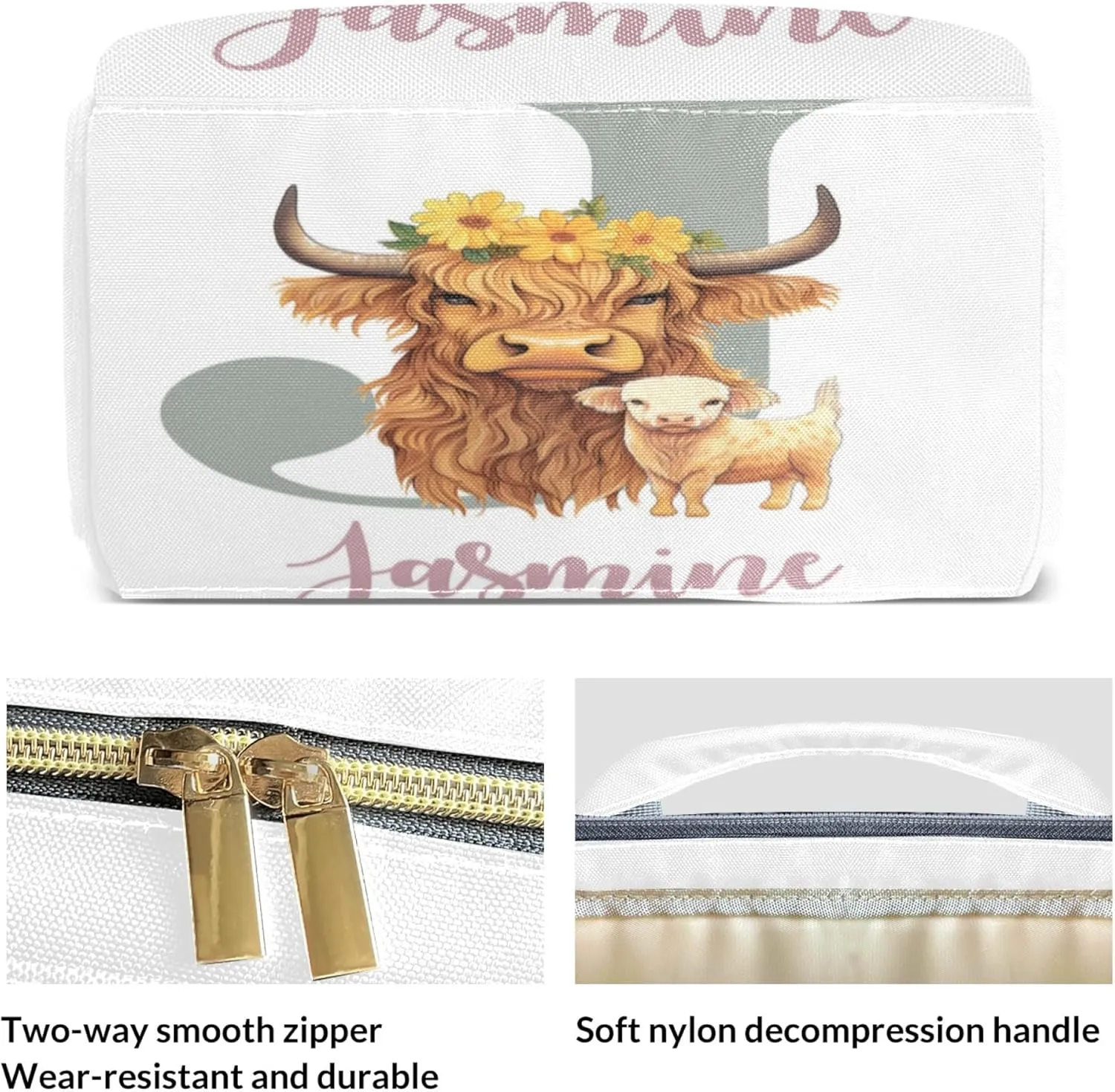Personalized Diaper Backpack with Name, Custom Highland Cow Baby Backpack Diaper Bag, Boy Girl Multifunctional Mommy Bag