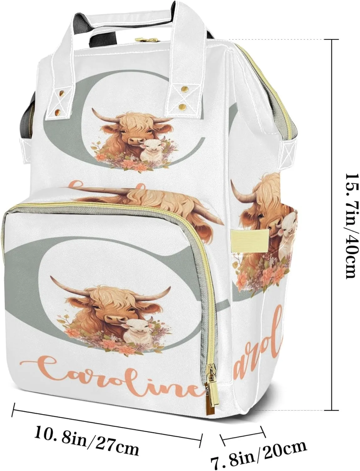 Personalized Diaper Backpack with Name, Custom Highland Cow Baby Backpack Diaper Bag, Boy Girl Multifunctional Mommy Bag
